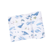 Load image into Gallery viewer, Watercolor Blue Whales Swaddle Blanket
