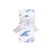 Load image into Gallery viewer, Watercolor Blue Whales Swaddle Blanket