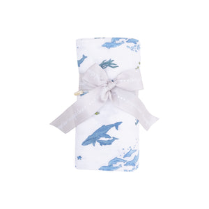 Watercolor Blue Whales Swaddle Blanket