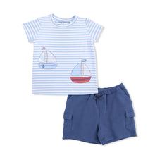 Load image into Gallery viewer, Bubbly Sailboat Stripe - Crew Neck Tee with Cargo Short