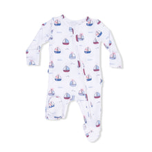 Load image into Gallery viewer, Bubbly Sailboats Pink - 2 Way Ruffle Back Zipper Footie