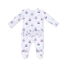 Load image into Gallery viewer, Bubbly Sailboats Pink - 2 Way Ruffle Back Zipper Footie