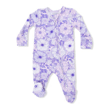 Load image into Gallery viewer, Lacy Lavender Floral - 2 Way Ruffle Back Zipper Footie