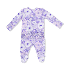Load image into Gallery viewer, Lacy Lavender Floral - 2 Way Ruffle Back Zipper Footie