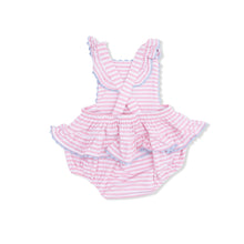 Load image into Gallery viewer, Cherry Stripe - Ric Rac Ruffle Sunsuit
