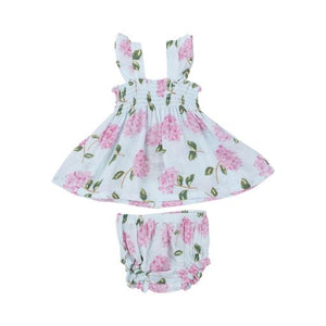 Hydrangeas Ruffle Strap Smocked Top And Diaper Cover