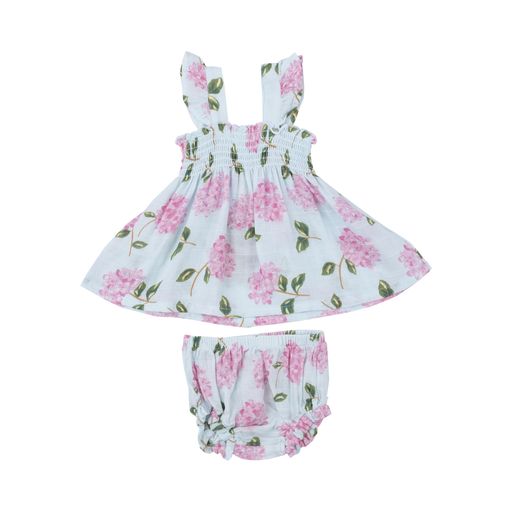 Hydrangeas Ruffle Strap Smocked Top And Diaper Cover