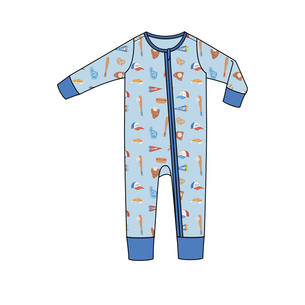 Baseball 2 Way Zipper Romper