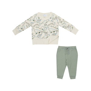 French Terry Artsy Dinos - Raglan Sweatshirt And Jogger Set