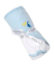 Load image into Gallery viewer, Dinosaurs Hooded Towel w/ Mitt Set White/Blue