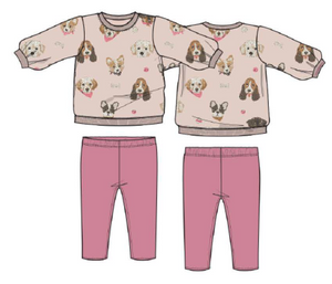 French Terry Pretty Puppy Faces - Puffy L/S Oversized Sweatshirt + Legging