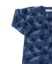 Load image into Gallery viewer, PJs Shark Shivers Footie w/ Zip PRT - Blue