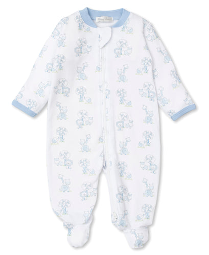 Gingham Jungle Footie w/ Zip PRT - Light Blue