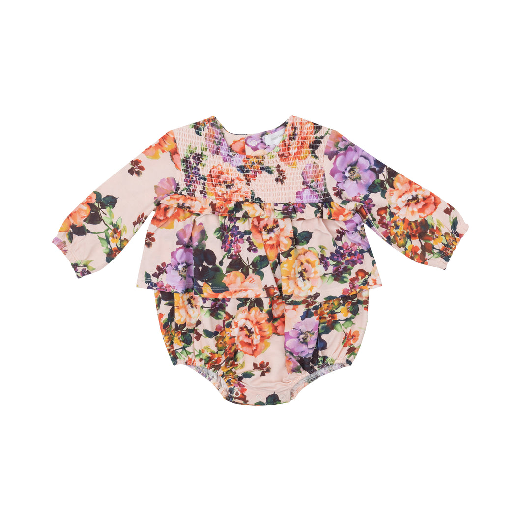 Autumn Rose - L/S Smocked Ruffle  Bubble W/ Skirt