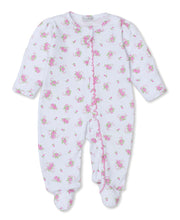 Load image into Gallery viewer, Pink Rose Scroll Footie w/ Zip PRT - White/Pink