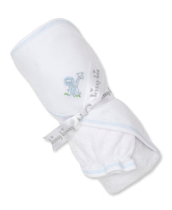 Gingham Jungle Hooded Towel w/ Mitt Set - White/Light Blue