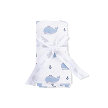 Load image into Gallery viewer, Bubbly Sailor Whales Blue - Swaddle Blanket