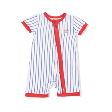 Load image into Gallery viewer, Baseball Stripe - Shortie 2 Way Zipper Romper