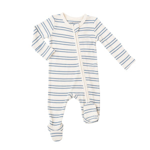 Anchor Rib Stripe - Rib Zipper Footie
