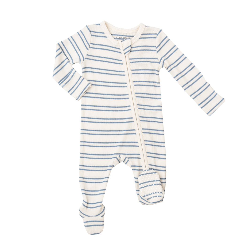 Anchor Rib Stripe - Rib Zipper Footie