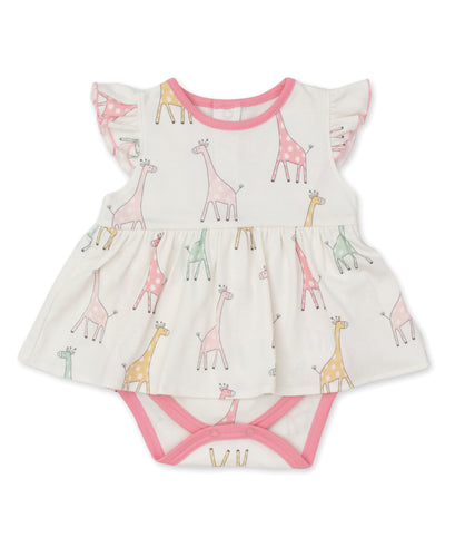Giraffe Friends Bodysuit Dress S/S PRT - Multi Pink