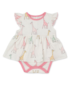 Giraffe Friends Bodysuit Dress S/S PRT - Multi Pink