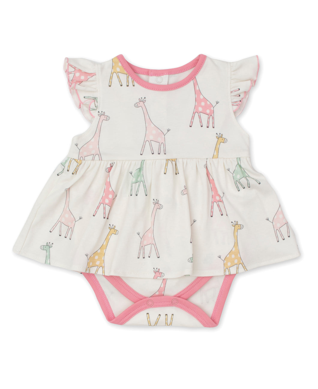 Giraffe Friends Bodysuit Dress S/S PRT - Multi Pink