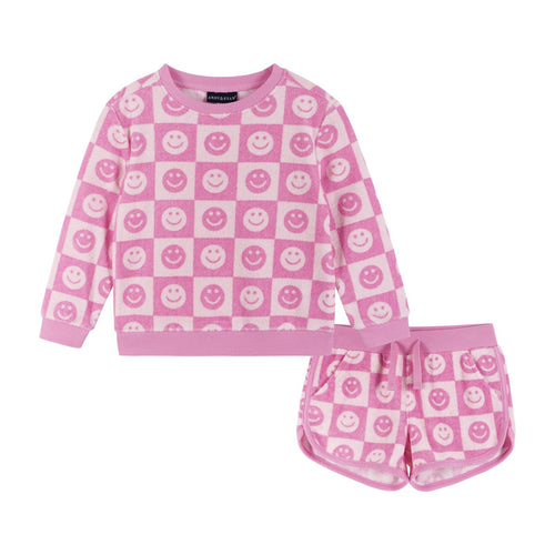 Pink Smiley Sweatshirt Short Set