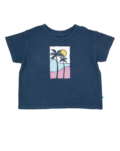 Palm Sunset Crop Tee - Navy