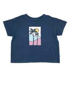 Palm Sunset Crop Tee - Navy