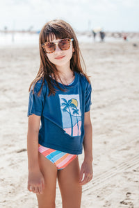 Palm Sunset Crop Tee - Navy