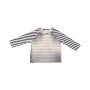 Footballs + Navy & Oat Stripe - L/S  Raglan Henley