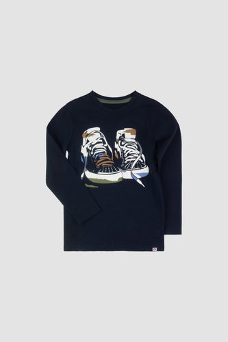 Graphic Long Sleeve Tee Sneaker Game - Navy Blue