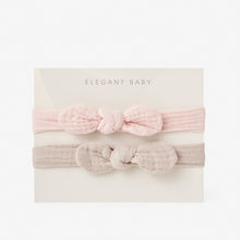 Load image into Gallery viewer, Muslin Bow Taupe &amp; Pink Headband