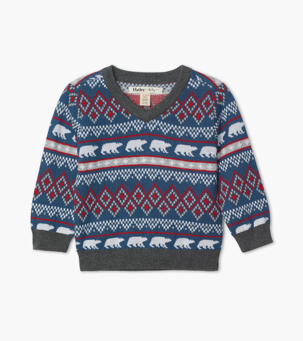 Fair Isle Polar Bars V-Neck Baby Sweater