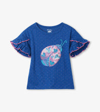 Load image into Gallery viewer, Glitter Love Bug Flutter Sleeve Tee - Mazzarime Blue