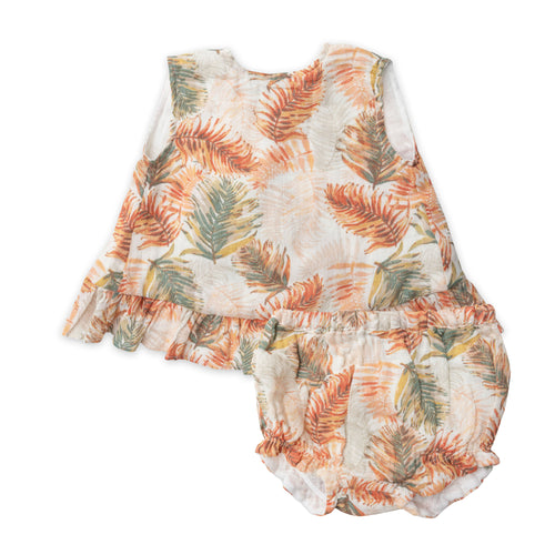 Palm Leaves / Multi Ruffle Back Top & Bloomer