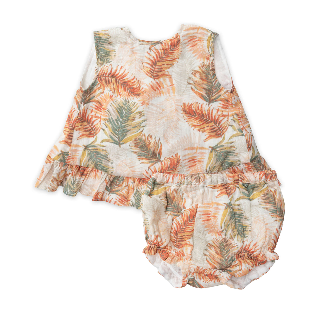 Palm Leaves / Multi Ruffle Back Top & Bloomer