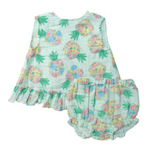 Load image into Gallery viewer, Pretty Pineapples/Blue Crossover  Ruffle Back Top &amp; Bloomer