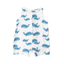 Load image into Gallery viewer, Blue Whales / Blue Slevless Shortie  Romper