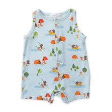 Load image into Gallery viewer, Fishing Animals/Blue Slevless Shortie  Romper