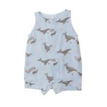 Load image into Gallery viewer, Grey Whales/Blue Slevless Shortie  Romper