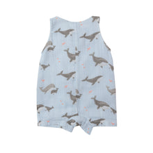 Load image into Gallery viewer, Grey Whales/Blue Slevless Shortie  Romper