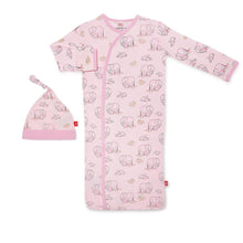 Load image into Gallery viewer, Pink Love You a Ton Modal Magnetic Sack Gown &amp; Hat Set