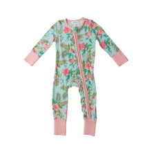 Load image into Gallery viewer, Vintage Hibiscus/Blue 2 Way Zipper  Romper