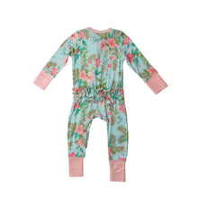 Load image into Gallery viewer, Vintage Hibiscus/Blue 2 Way Zipper  Romper