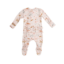 Load image into Gallery viewer, Floral Pups Ruffle Front Zipper Footie - Pink