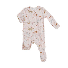 Load image into Gallery viewer, Floral Pups Ruffle Front Zipper Footie - Pink