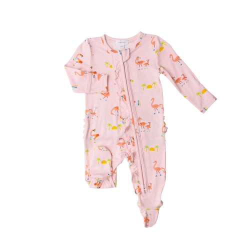 Boardwalk Flamingos/Pink 2 Way  Zipper Footie