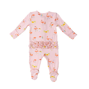 Boardwalk Flamingos/Pink 2 Way  Zipper Footie